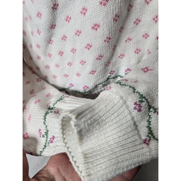 Vintage 80s Eddie Bauer Cute Ducks Watermelon Cotton Knit Pullover Sweater LRG - Picture 3 of 14